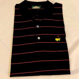 Master Clubhouse Collection Men's Polo Size L Black with Red stripes.